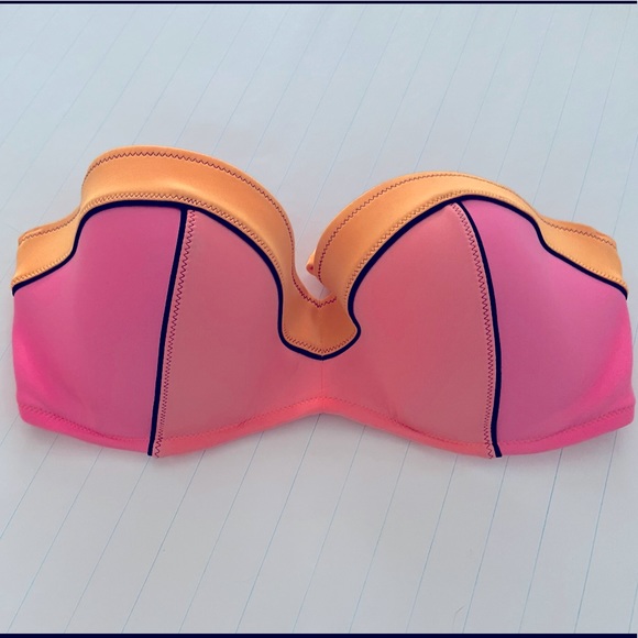36DD swim top strapless neon pink/orange - Picture 1 of 2